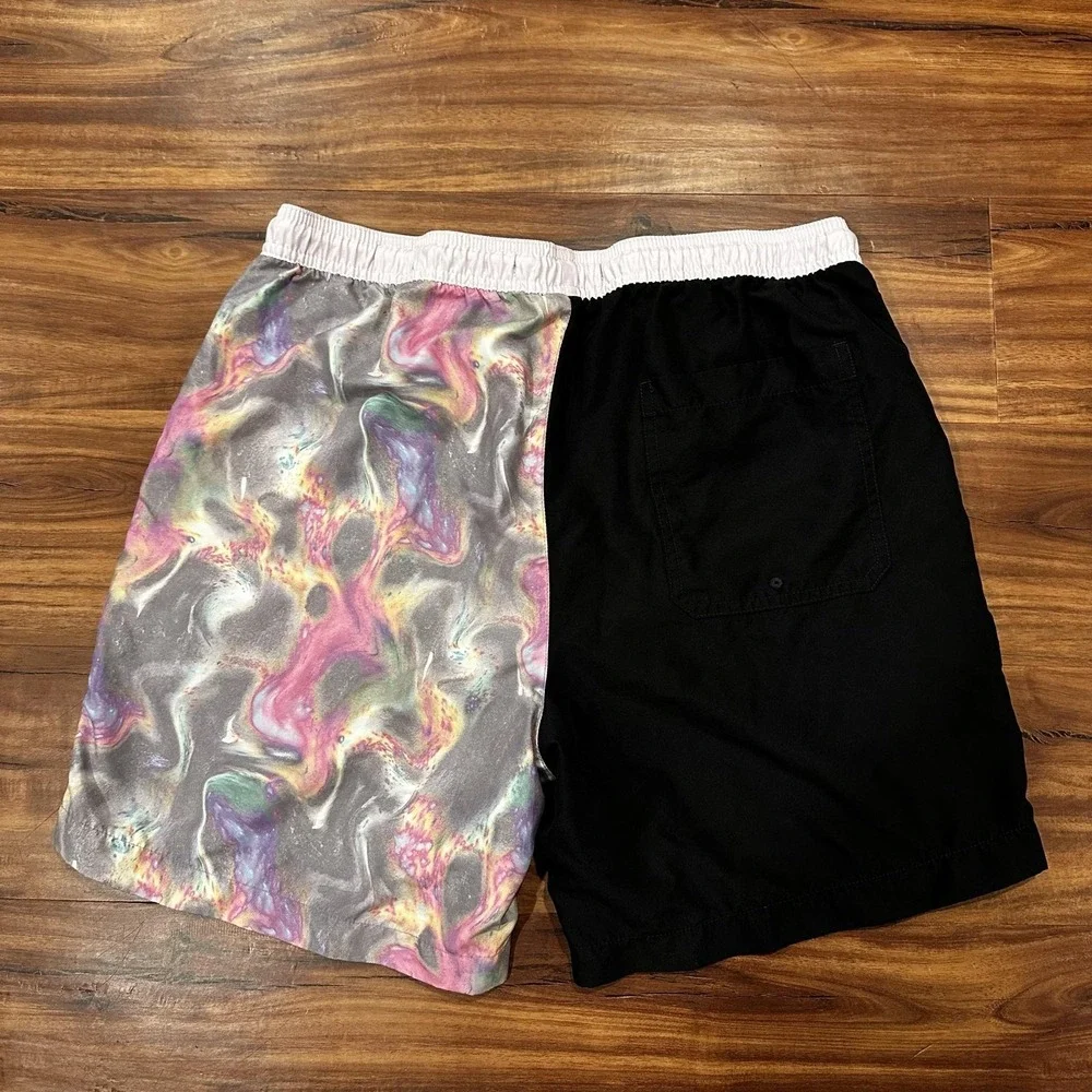 PacSun Shorts Mens Small Black Tie Dye Swim Trunks Lined Pockets Elastic Waist